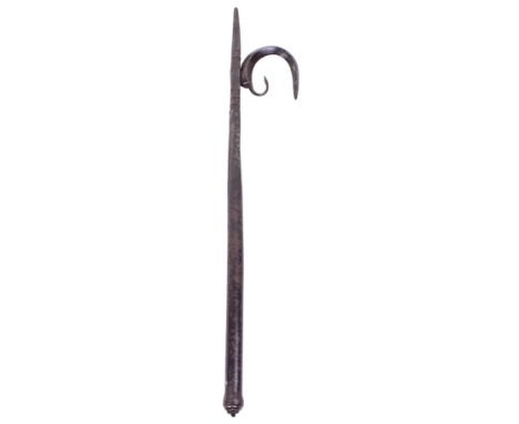 Indian All Iron Elephant Goad Ankus, 18th Century, of conventional form, thick diamond section curved hook with tiny turned f