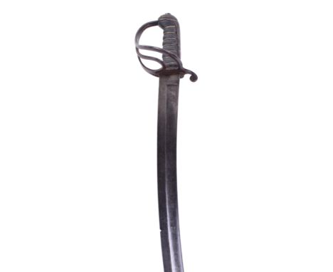 19th Century Indian Army Cavalry Trooper’s Sword, broad curved single edge blade cut with broad fuller, etched in a panel ROB