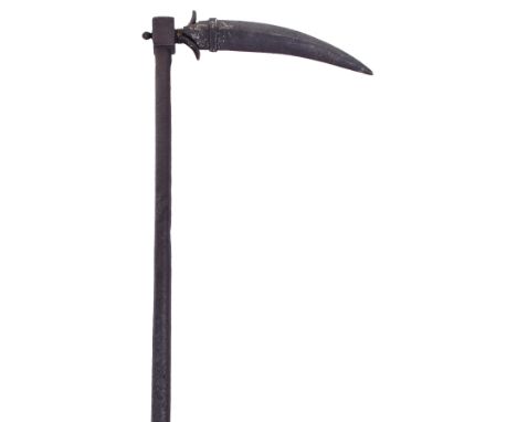 Unusual Indian All Steel Axe Zagnal, 18th or 19th Century, curved blade of thick square section and cut with a pair of fuller