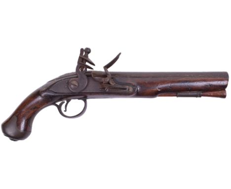 Scarce 16 Bore Light Dragoon Regulation Flintlock Holster Pistol, swamped barrel with military proof marks, flat lockplate bo