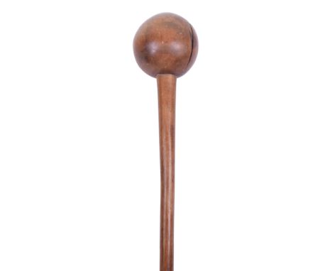 Large Zulu Light-Coloured Wooden Club Knobkerrie, possibly late 19th century, swollen head, slightly flared stem.  Overall 62