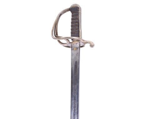 Post 1902 Army Service Corps Officers Dress Sword, swept hilt guard with etched chequered top pommel and back strap, original