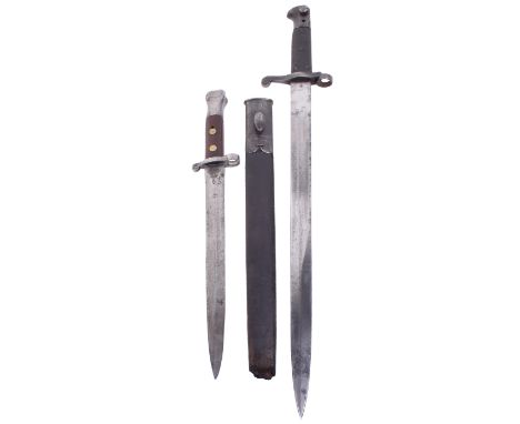 British Martini Henry 1887 Pattern MK I Sword Bayonet, complete with its original black leather chequered grips, sabre blade 