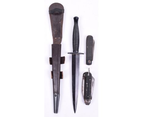 3rd Pattern Fairbairn Sykes Commando Knife, being a relatively modern issue example with black painted ribbed handle, plain o