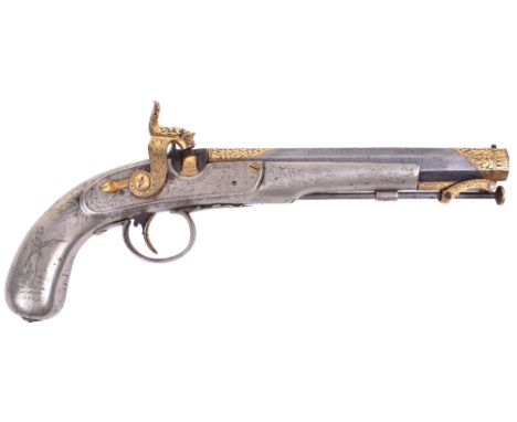 Unusual 30 Bore Percussion Pistol by William Parker Built for the Indian Market c.1840, octagonal barrel signed PARKER and wi
