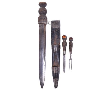 Silver Mounted Scottish Highland Dirk, Early 19th Century, broad striahgt single edge blade cut with a deep single fuller on 