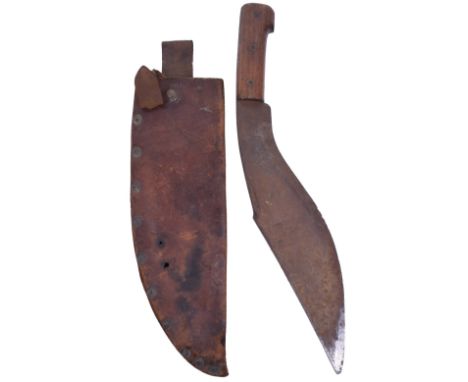 Great War 1917 Dated Military Issue Kukri, two piece wooden grips with three brass rivets, curved Kukri style blade, measurin