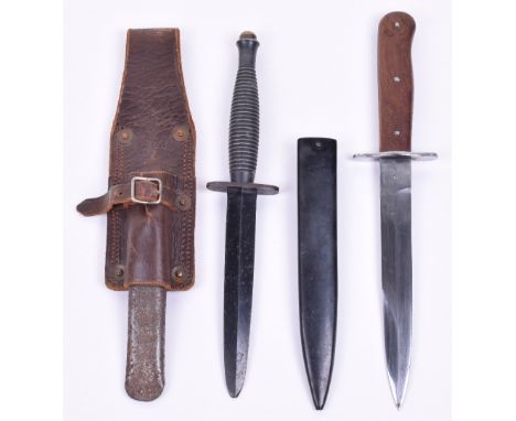 3rd Pattern Fairbairn Sykes Commando Knife, blackened ribbed steel one piece grip with brass securing nut, plain un-marked ov