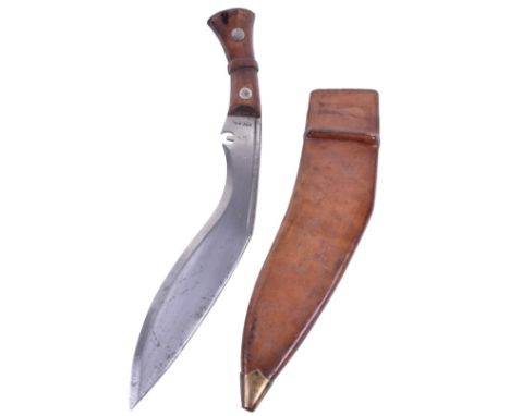 WW2 British Military Issue Gurkha Kukri, two piece wooden grips secured by two steel studs and steel top cap. Steel Kukri sty