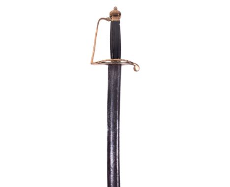 Unusual Spadroon Hilt Light Cavalry Officer’s Sword, slightly curved single edge blade cut with a pair of fullers, brass stir