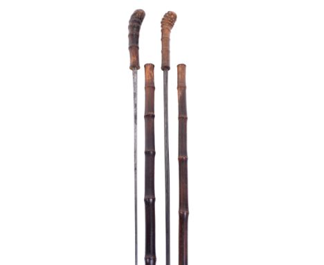 Swordstick, 19th Century, tapered square-section blade 25” stamped Soloingen, cane handle and stem, 34” overall; and another 