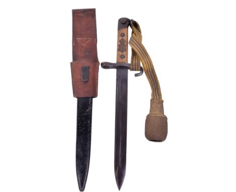 Austrian Royal Guards Model 1895 Mannlicher Bayonet, two piece wooden grips with coat of arms to the centre. NCO’s bullion dr