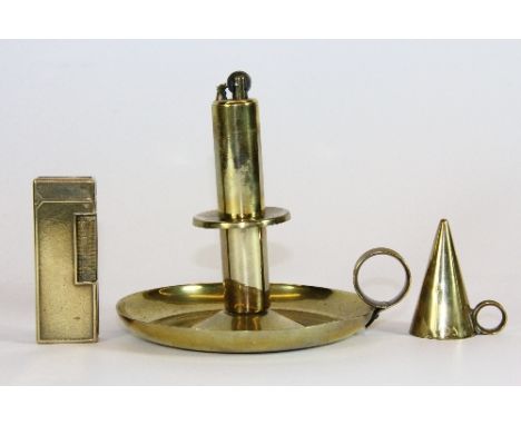 A brass trench art chamber stick lighter and a Dunhill lighter