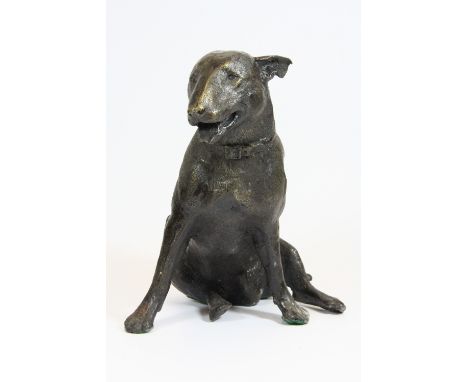 A cast bronze model of a pit bull terrier, H 29cm