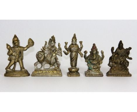 5 x 19th/early 20th century Indian bronze Deity figures, H 9cm