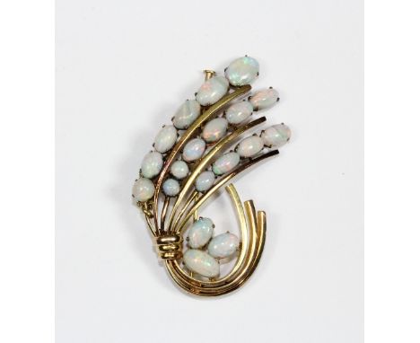 A superb 14ct yellow gold and opal spray brooch, W 6cm