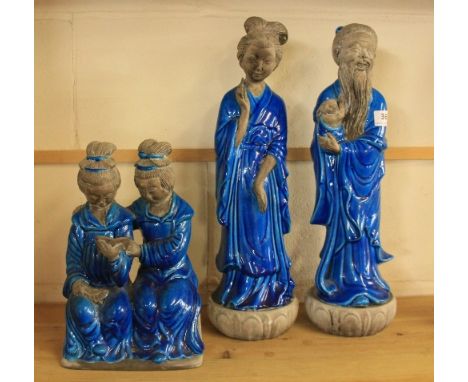 3 large Chinese style glazed ceramic figures, H 44cm