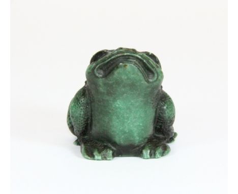 A signed green composite stone netsuke of 2 frogs