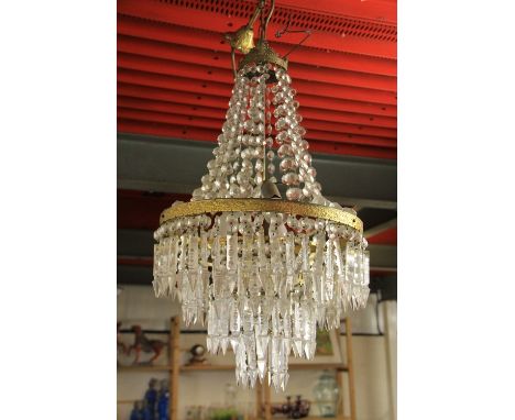 A gilt and crystal chandelier light fitting, H 55cm