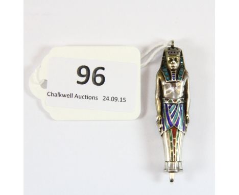 An Egyptian white metal and enamel Pharaoh propelling pencil, L 5.5cm