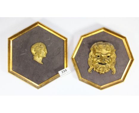 2 frame mounted 19th century gilt bronze plaques, 20cm x 23cm