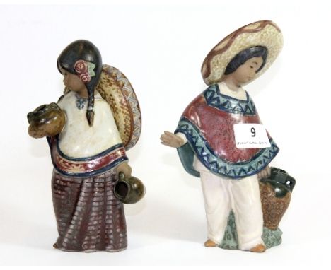 2 Lladro terracotta figures of a boy and a girl