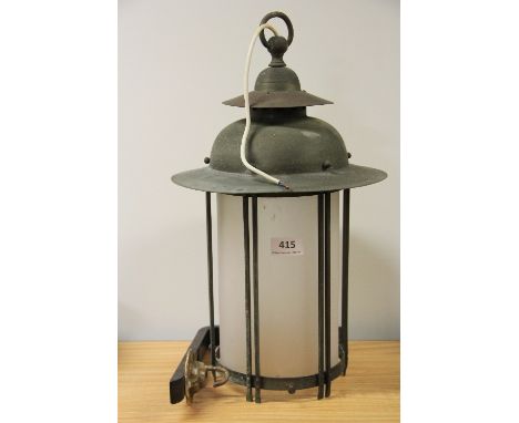A 1920s copper and brass hall lantern, H 46cm