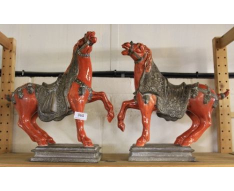 A pair of large Chinese style ceramic horses, H 40cm