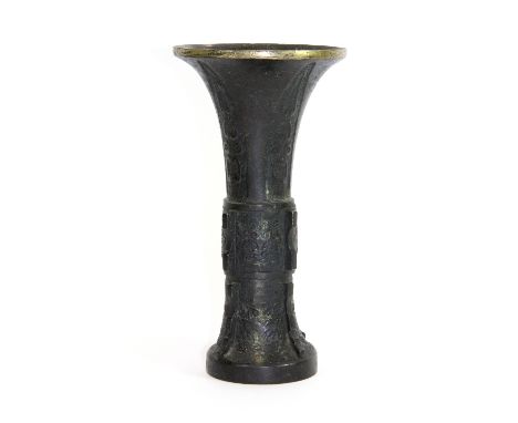 A Chinese bronze gu vase, H 20cm