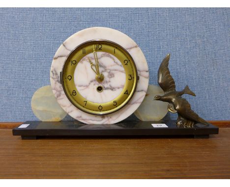 A French Art Deco marble and slate mantel clock