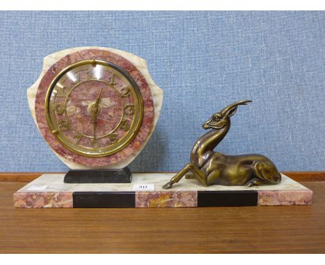 A French Art Deco marble mantel clock