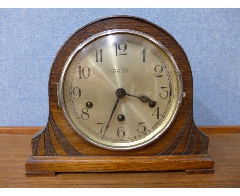 A W.H. May of Nottingham oak mantel clock