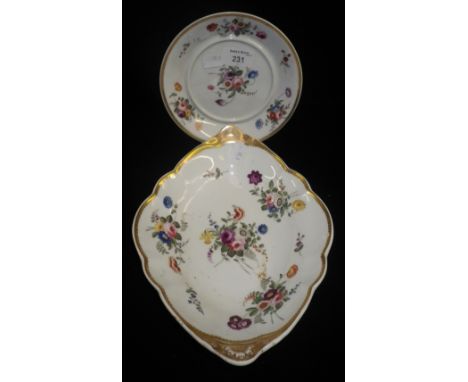 A Spode dish with floral decoration and similar saucer