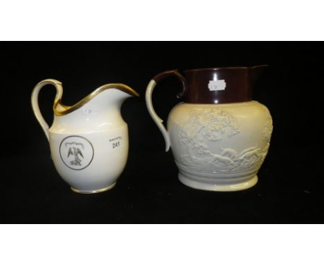 A Davenport jug and a similar relief moulded hunting pattern jug
