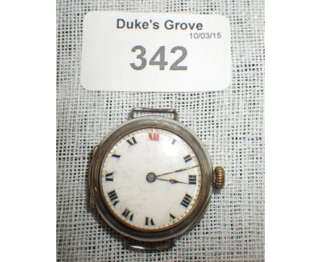A silver-cased Rolex movement wristwatch with white enamel dial