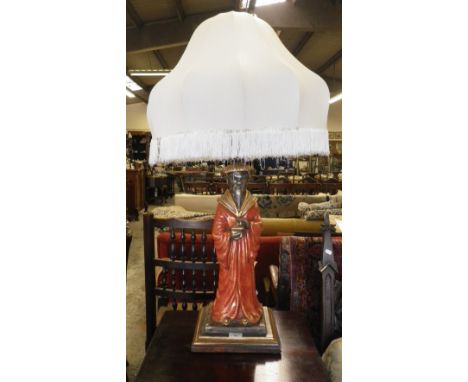 A table lamp in the form of an Oriental learned gentleman, with a russet cloak