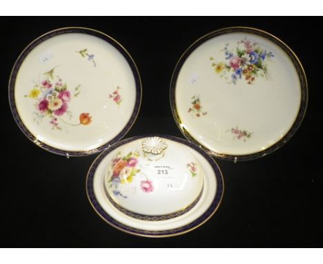 A Royal Worcester cabinet plate with floral sprays, signed H. Chair, another signed E. Phillips and a lidded dish