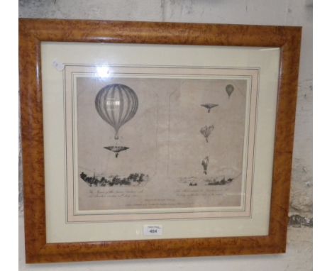 A 19th century print illustrating the descent of Robert Cocking by parachute from a hot air balloon, published by William Mor