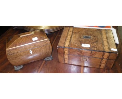 A 19th century rosewood tea caddy of sarcophagus form and a similar Victorian walnut box