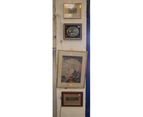 A Baxter print, 'The Gardeners Shed' another smaller example, Prince Albert on Horseback, A Stevengraph 'The Death of Nelson'