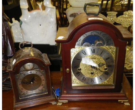 A reproduction mahogany cased chiming bracket clock and a similar Elliott clock