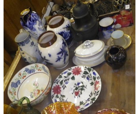 A pair of Edwardian ceramic vases and a collection of decorative ceramics