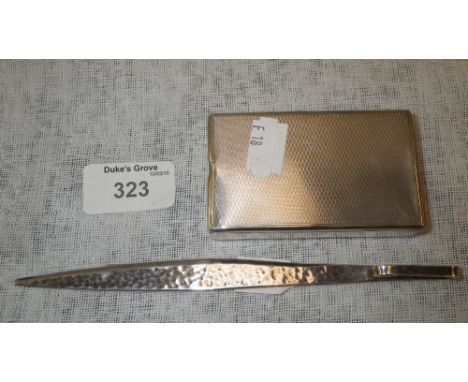 A Peruvian planished silver paper knife/book mark and an engine-turned London silver matchbox cover (2)