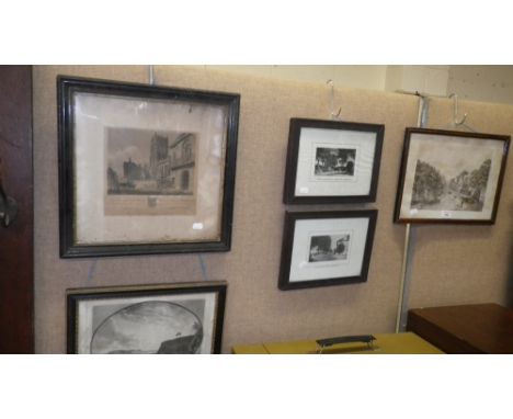 A 19th century lithograph view of High West Street, Dorchester, together with other pictures and framed items of local intere