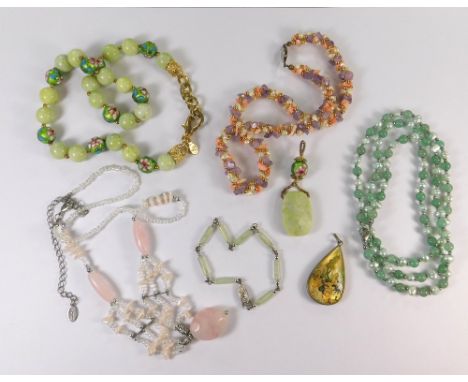 COSTUME JEWELLERY. Including a Persian pendant drop, a jade bracelet, cloisonne beads etc.