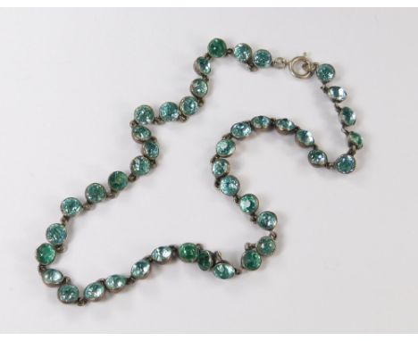 GEORGIAN PASTE.A Georgian paste necklace, the faceted stones in silver closed back settings, now with modern bolt ring. Lengt