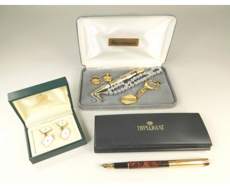 FOUNTAIN PEN ETC.A German Diplomat fountain pen in brown 'lacquered' case & a Writerman gift set, comprising ball point, cuff