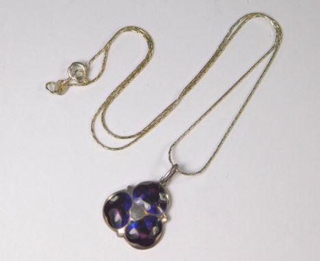 ARTS &amp; CRAFTS PENDANT. An Arts &amp; Crafts silver &amp; enamel pansy pendant on modern silver chain. Birmingham 1908. Dr