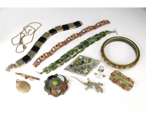 COSTUME JEWELLERY. Including a marcasite salamander, an Indian bangle etc.