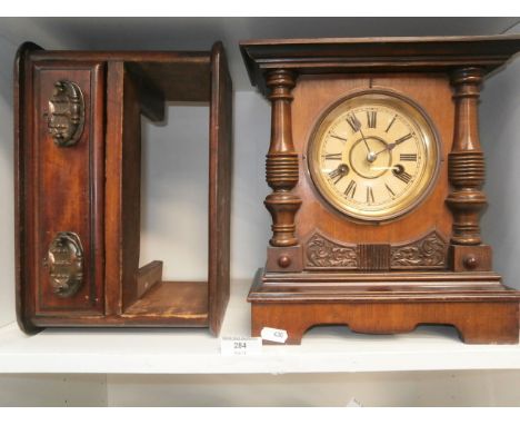 Wood cased mantle clock and a drawer